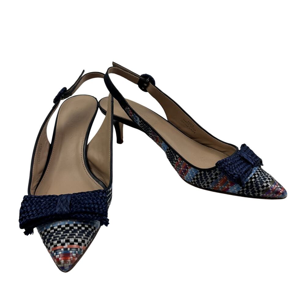J. Crew Multicolor Raffia Woven Made In Italy Kitten Heels With Bow Women's 6